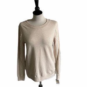 Maison Jules Heather‎ Oatmeal Ruffle Lace Long Sleeves Sleeves Sweater Medium